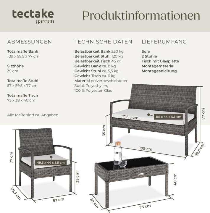 Immagine prodotto tectake Set di mobili da giardino in rattan Sparta 3+1