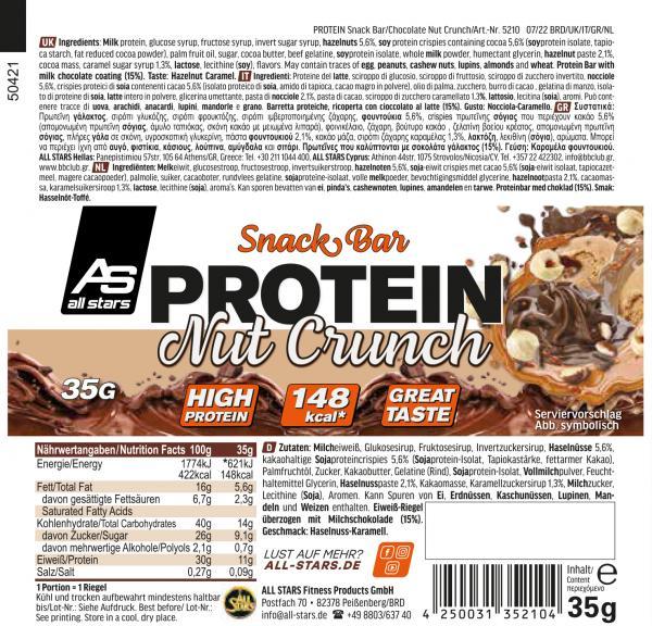 Valori nutrizionali e ingredienti All Stars Barretta proteica (35G) (Crunch alle noci, 1 pz., 50 g)