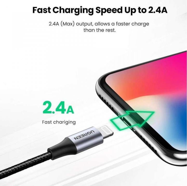 Produktbild Ugreen Lightning USB Nylon Alu MFi (1.50 m, USB 2.0)