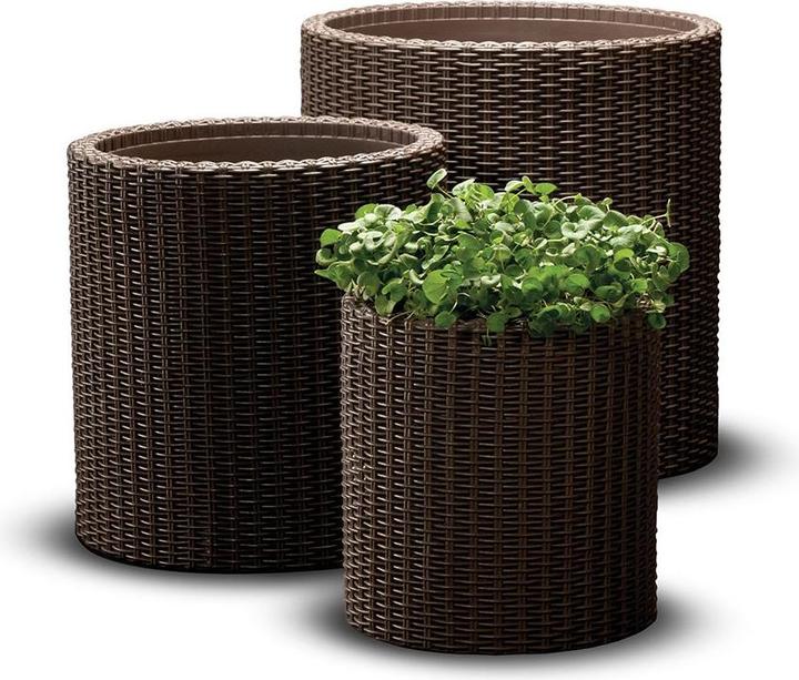Actual product image Curver Keter 17197934 Cylinder Planter, Set of 3, S/M/L, Plastic, Brown (28 cm)