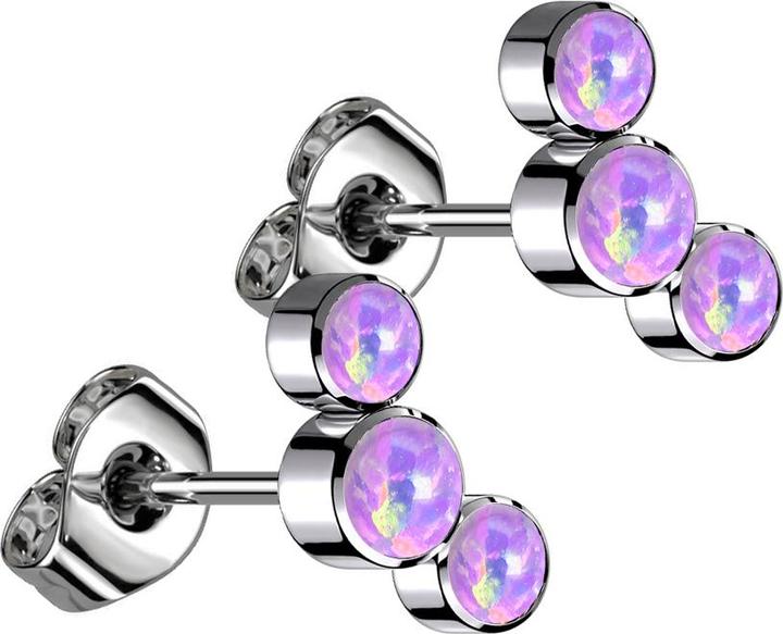 Star Piercing Threadless Ohrstecker silber drei Opale violett (Titan G23, ohne Messing)