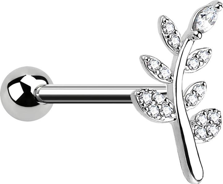 Star Piercing Micro Barbell silber Blatt mit Kristall (Chirurgenstahl 316L, Messing)