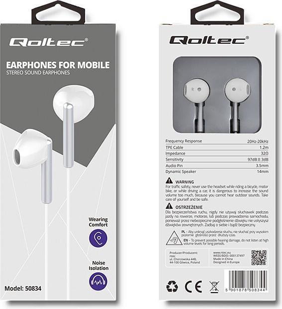 Actual product image Qoltec In-ear headphones with microphone (ANC, Cable)
