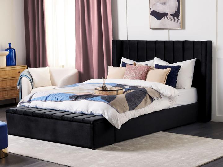 Actual product image Beliani Upholstered bed in black velvet fabric with storage space 180 x 200 cm NOYERS (180 x 200 cm)