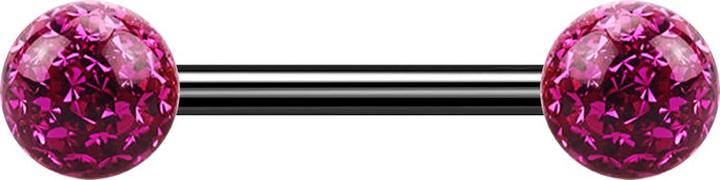 Actual product image Star Piercing Barbell black with two crystal balls fuchsia epoxy protective layer (Titanium G23, without brass)