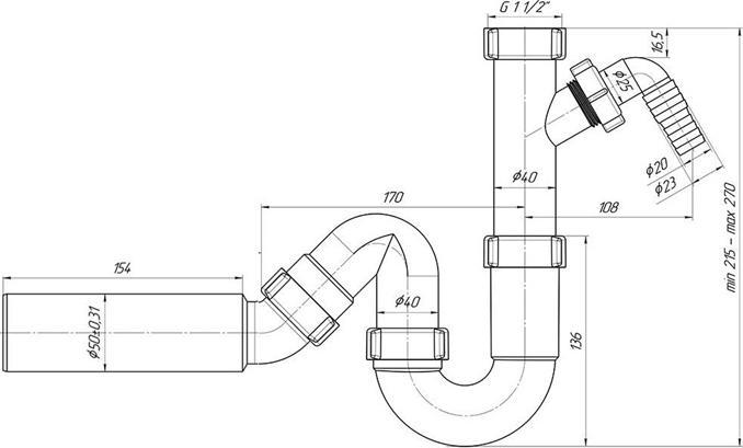 Productafbeelding Ani Plast WASTAFEL SIFON 11/2X40 MET AFTAKKING D50 (Sifon voor wasmachine)