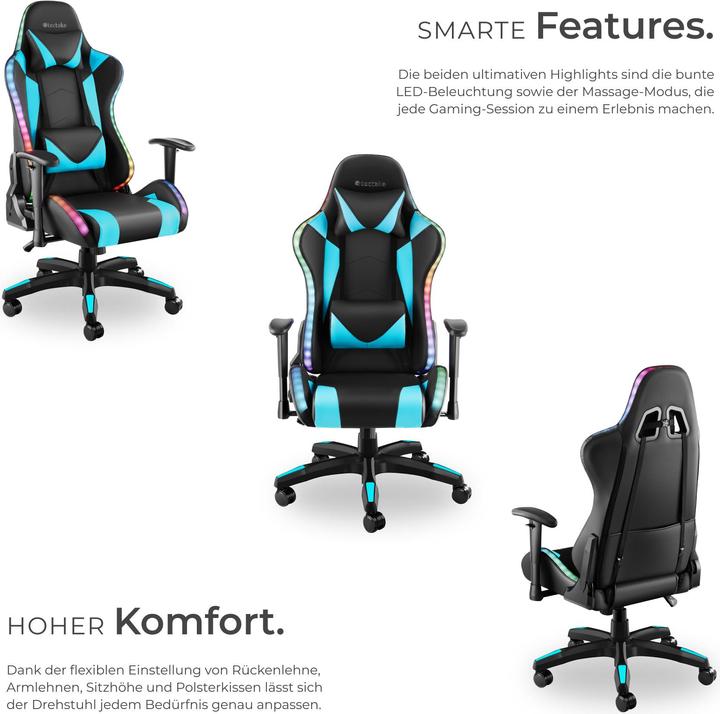 Image du produit tectake Chaise de gaming TARTAROS avec fonction massage et LED