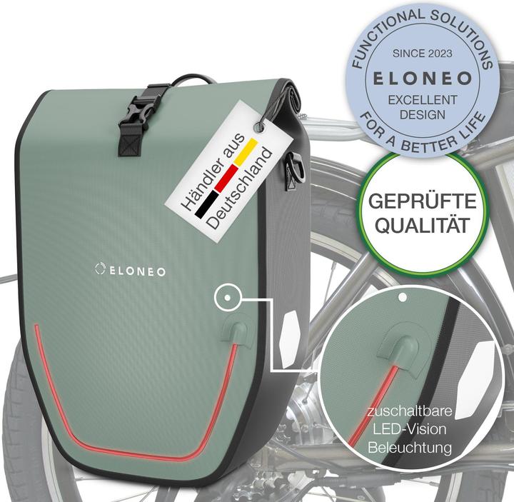 Actual product image Eloneo Waterproof panniers with LED (20 l, Luggage carrier bag)