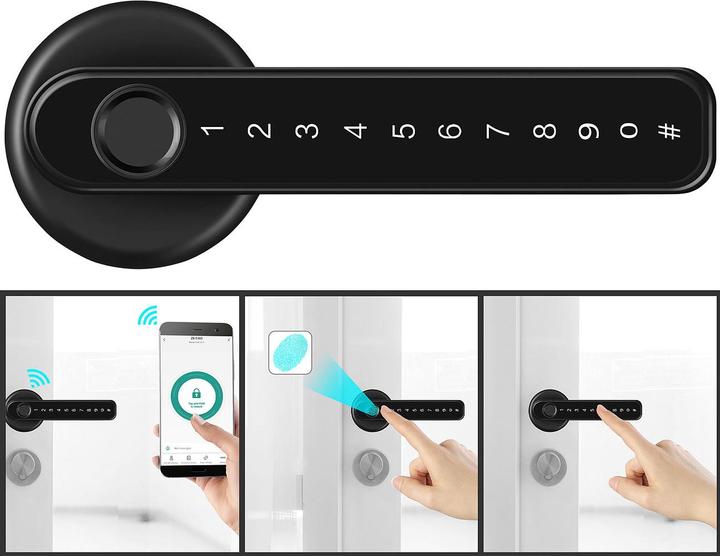 Produktbild VisorTech Sicherheits-Türbeschläge mit Fingerabdruck-Scanner, PIN & App, 5er Set (Türgriff)