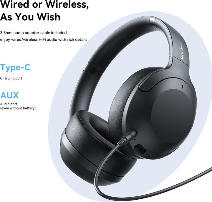 Produktbild Joyroom J-Head Series JR-JH2 Hybrid ANC Wireless Headphones-Black (ANC, 100 h, Kabelgebunden)