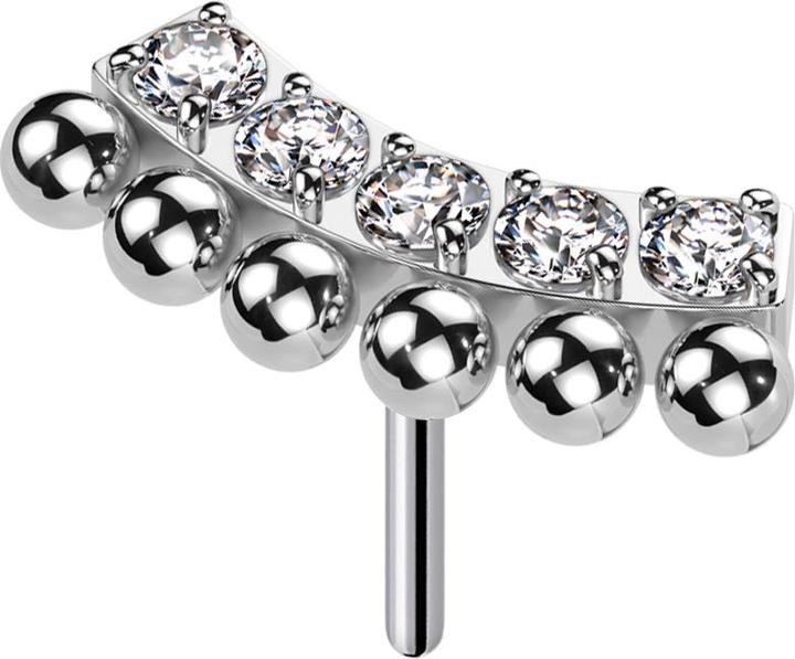 Actual product image Star Piercing Threadless bar curved silver seven balls crystals silver (without brass, Titanium G23)