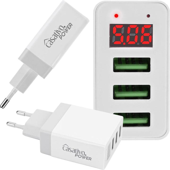 Produktbild Casativo 2er-Set Multi-Port Ladegerät mit 3 USB-Ports & LED-Display, je 5 V / 2,4 A (15.50 W)