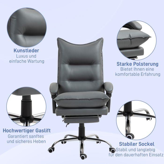 Immagine prodotto Swisshandel24 Bürostuhl mit Liegefunktion, ergonomisch Schreibtischstuhl Drehstuhl Dunkelgrau
