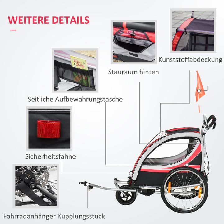 Produktbild Homcom Kinderfahrradanhänger mit Aufbewahrungstasche