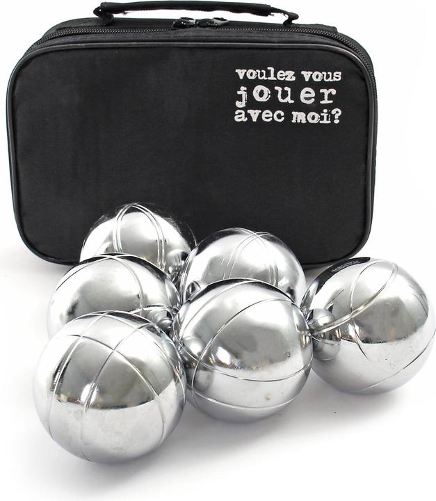 Immagine prodotto Toboli Set 6 palle da bocce in metallo con cricchetto e misuratore di distanza, bocce, gioco per tutta la (6 x, 73 mm)