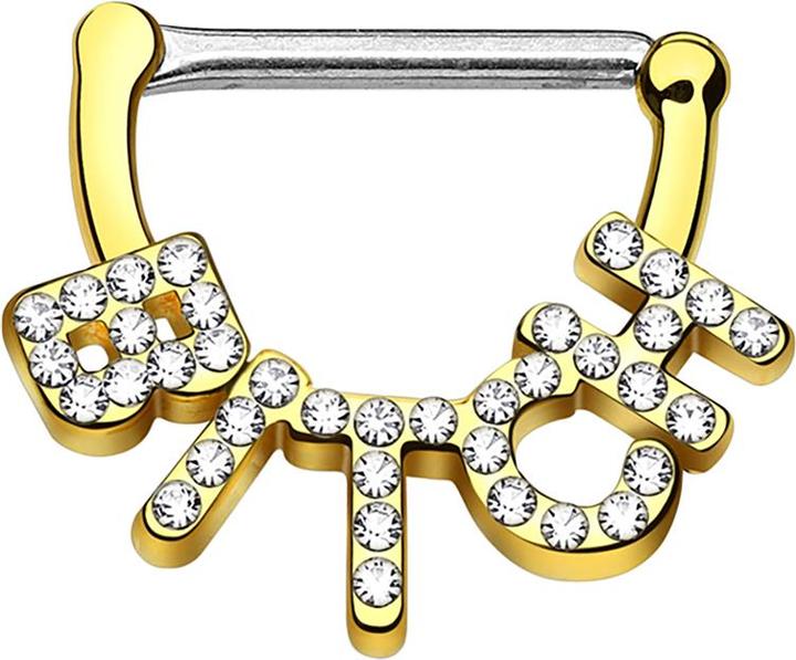 Star Piercing Barbell Clicker 14k vergoldet Bitch (Messing, Chirurgenstahl 316L)