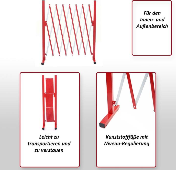Produktbild Swisshandel24 Absperrgitter, Scherengitter Zaun Schutzgitter ausziehbar, Alu rot-weiss - Höhe 103cm, Breite 28-200 (31 cm)