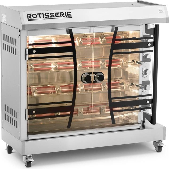 Produktbild Royal Catering Elektrischer Hähnchengrill 4 Spiesse mit Beleuchtung und Rädern 32 kg 8000 W