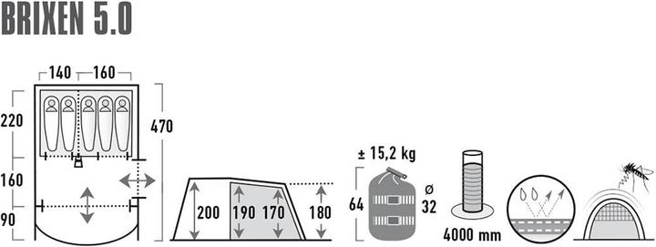Produktbild High Peak Brixen 5.0 (Tunnelzelt, 15.20 kg, 5 Personen)
