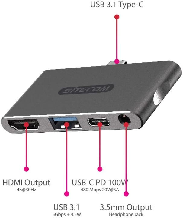 Produktbild Sitecom USB-C Mulit-Port Mobile Adpt. (USB-C, 4 Ports)