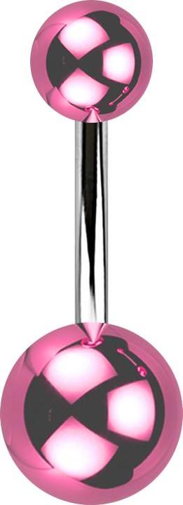 Star Piercing Banane silber mit zwei Kugeln glasbeschichtet pink (Acryl, ohne Messing, Chirurgenstahl 316L)