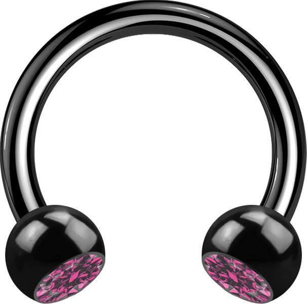 Produktbild Star Piercing Micro Circular Barbell schwarz mit zwei Kugeln Kristall pink (Titan G23, ohne Messing)