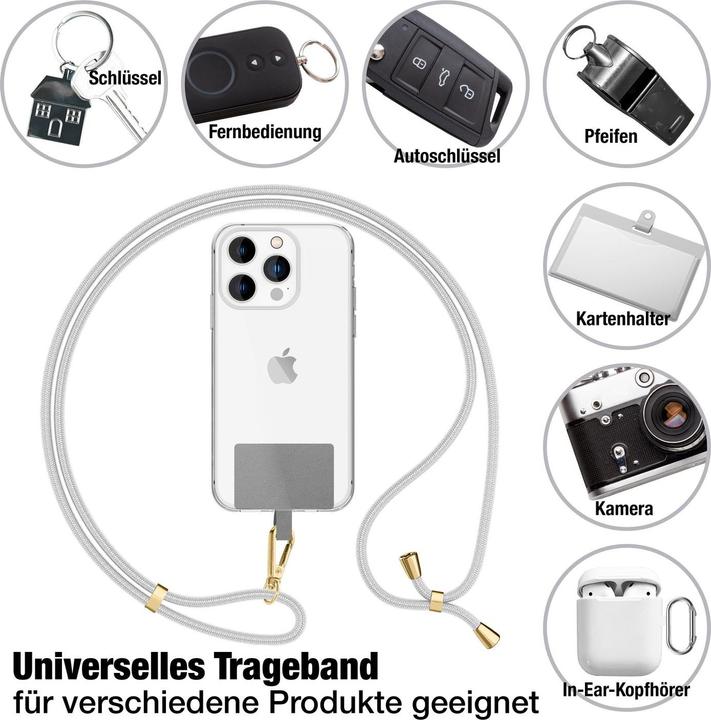 Produktbild Nalia Handyband + Pad für Hülle zum Umhängen, Karabinerhaken Anhänger aus Metall (gold)