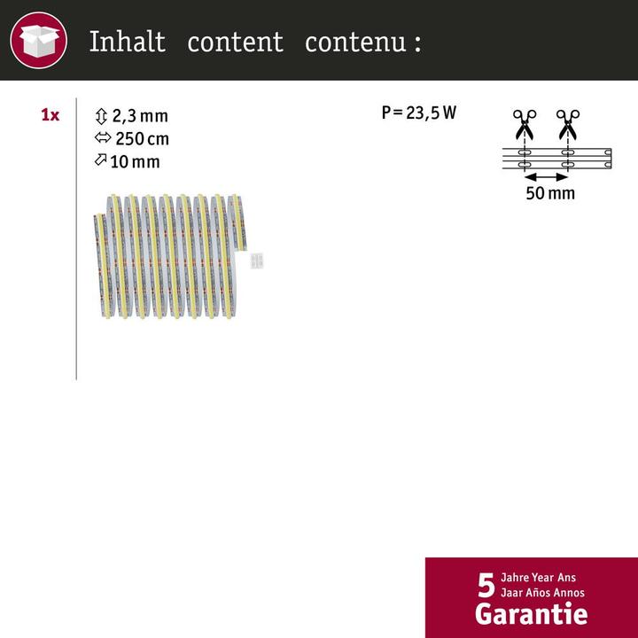 Image du produit Paulmann Bande COB MaxLED 1000 Full-Line (Blanc neutre, Blanc froid, Blanc chaud, 250 cm, Intérieur)