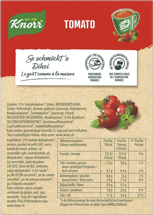 Image du produit Knorr Quick Soup Tomato, tomates mûries au soleil avec des herbes, soupe à la tomate facile à préparer