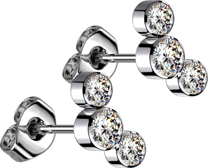 Star Piercing Threadless Ohrstecker silber drei Kristalle silber (ohne Messing, Titan G23)
