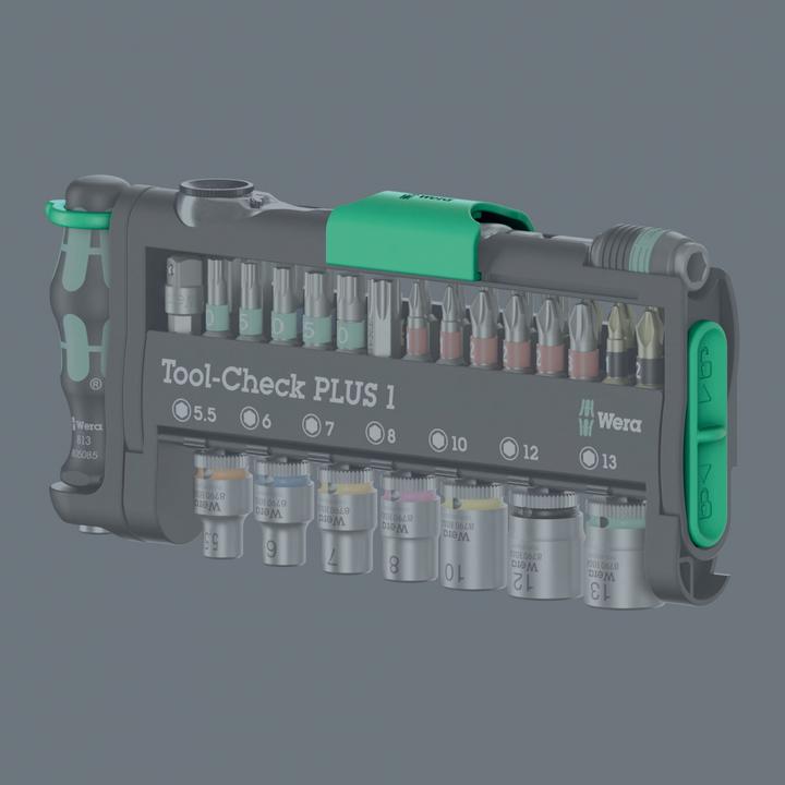 Productafbeelding Wera Gereedschap-Check Plus 1 (6 mm, TX25, PH2, 5,5 mm, PZ2, TX10, PH1, TX15, 13,0 mm, TX30, 7 mm, 12,0 mm, 3 mm, PZ1, 5 mm, 10,0 mm, 8 mm, PH3, PZ3, TX40, TX20, 4 mm)