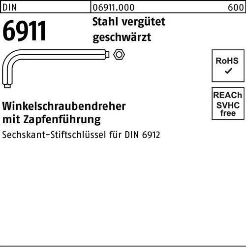 Produktbild Winkelschraubendreher DIN 6911 6-kant m.Zapfen SW 8 M 10 Stahl vergütet geschwärzt (6-Kant)
