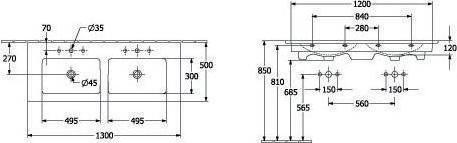 Image du produit Villeroy & Boch V&B Armoire-lavabo double VENTICELLO 1300x500mm, avec PLC blanc (500 mm, 1300 mm)