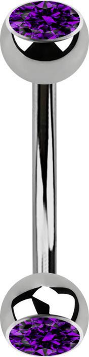 Star Piercing Banane silber mit zwei Kugeln Kristall violett (ohne Messing, Titan G23)