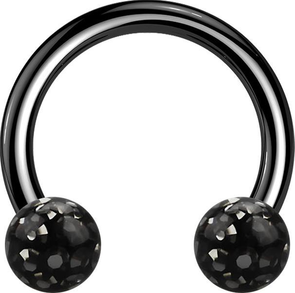 Actual product image Star Piercing Micro Circular Barbell black with two crystal balls black epoxy protective layer (Titanium G23, without brass)