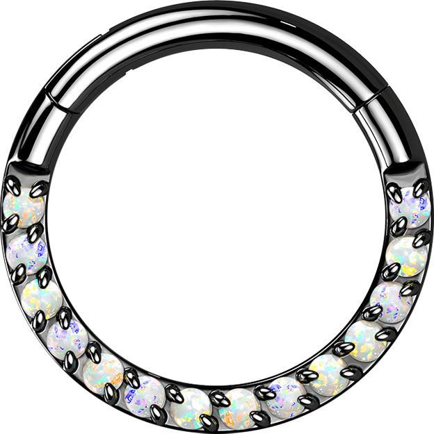 Immagine prodotto Star Piercing Anello a micro segmenti incernierato nero opali anteriori bianchi (Titanio G23, senza ottone)