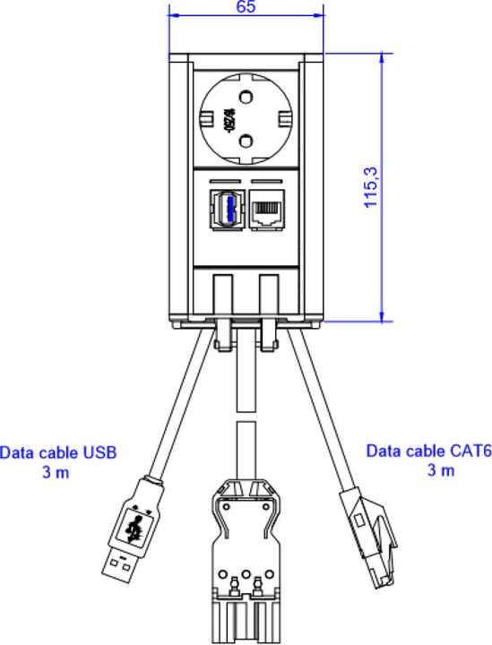 Produktbild Bachmann elevator 1x schutzkontakt 1x cat6 1x usb 3.0 edelstahl (1 x, USB, CEE 7/3, 0.50 m)