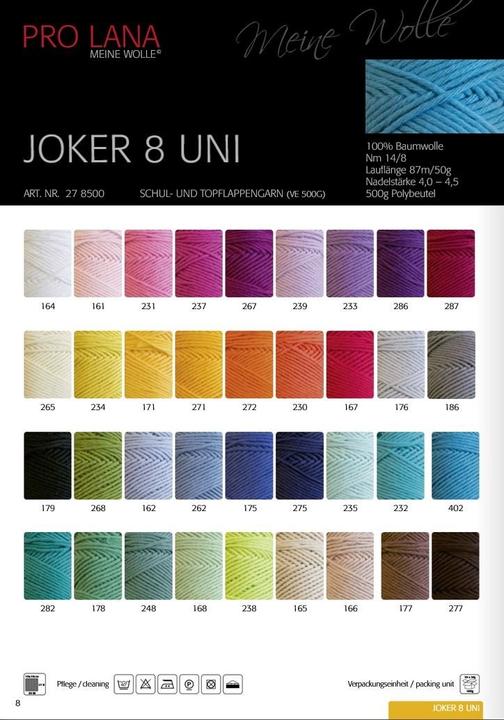 Produktbild Pro Lana Joker 8-fach Schulgarn uni 50g (90 m)