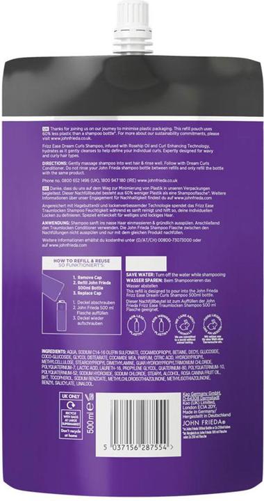 Actual product image John Frieda Frizz Ease Dream Curls Shampoo Refill (500 ml, Liquid shampoo)