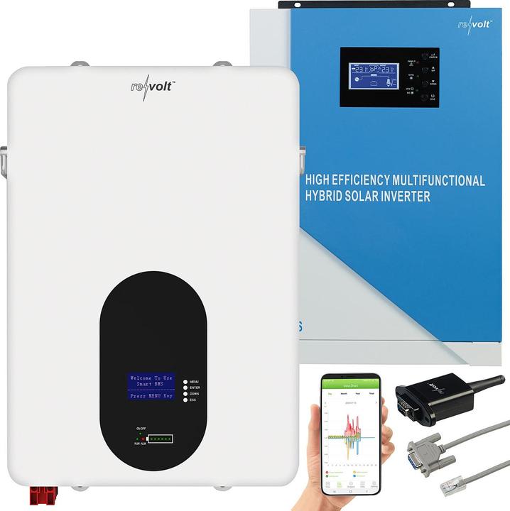 Immagine prodotto Revolt Batteria LiFePO4 da 4,8 kWh con inverter ibrido solare da 5,5 kW (48 V, 100 Ah)