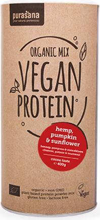 Actual product image Purasana Vegan Protein Mix - Hemp / Pumpkin & Sunflower (400g tin) (Cocoa, 1 pcs., 400 g)