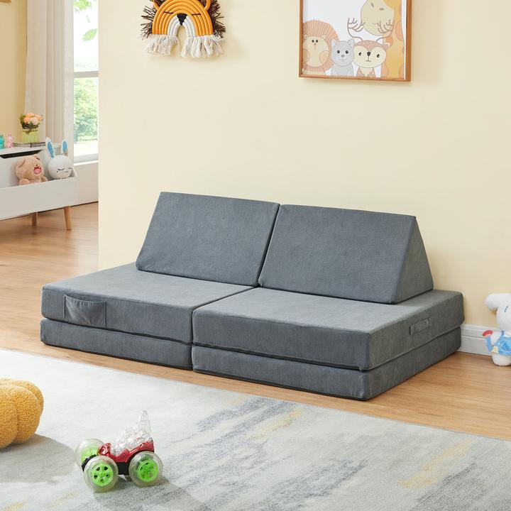 Produktbild En.Casa Spielsofa Norhulta 5-tlg. 120x66x46 cm Cord Grau (Kindersofa)