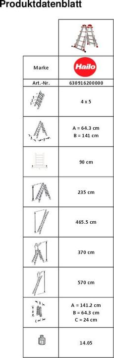Produktbild Hailo Mulitfunktions-Teleskopleiter (Stehleiter, Teleskopleiter, Mehrzweckleiter, 24 cm)