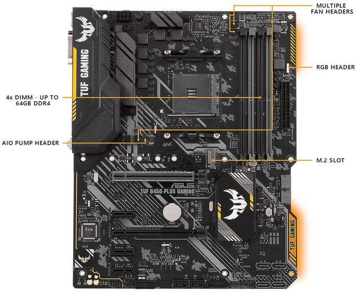 Image du produit ASUS TUF B450 Plus Gaming (AM4, AMD B450, ATX)