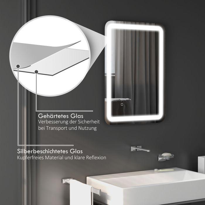Produktbild Swisshandel24 Badezimmerspiegel, beleuchtet, Touch-Steuerung, beschlagfrei, dimmbar, 3 Lichtfarben, 50x70, Silber (50 x 70 x 4 cm)
