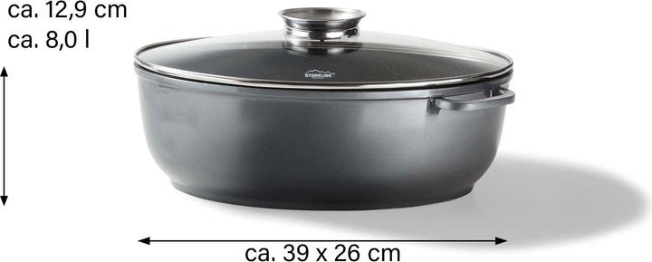 Actual product image Stoneline Gourmet roaster 39 x 26 cm, with aroma glass lid (39 cm, Casserole + Stewpot, Cast aluminium)