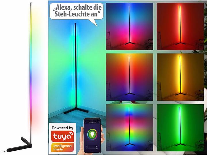 Immagine prodotto Luminea WLAN-LED-Steh-/Eck-Leuchte mit App, 12 Watt, schwarz (750 lm)