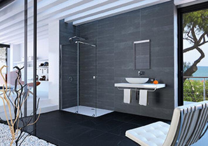 Produktbild Hüppe Xtensa pure Walk-In Gleittür 1teilig, mit festem Segment, Breite:180cm, Anschlag links, Quer (211 cm, 108 cm, 22 cm)