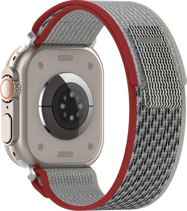 Techsuit - Watchband (W039) - Apple Watch 1/2/3/4/5/6/7/8/9/10/SE/SE 2 (38/40/41/42mm) - Red / Gray (Nylon, Metall, Silicon)