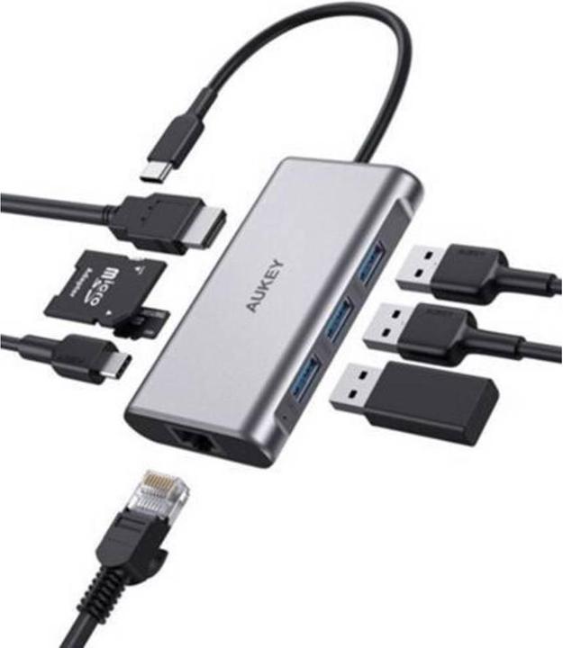 Actual product image Aukey 8 in 1 USB C Hub (USB-C, 8 Ports)